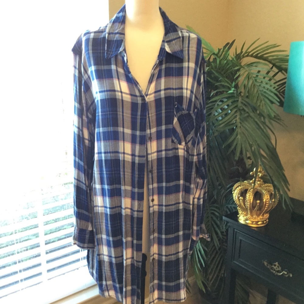 Ava & Viv Blue Plaid Button Down Shirt